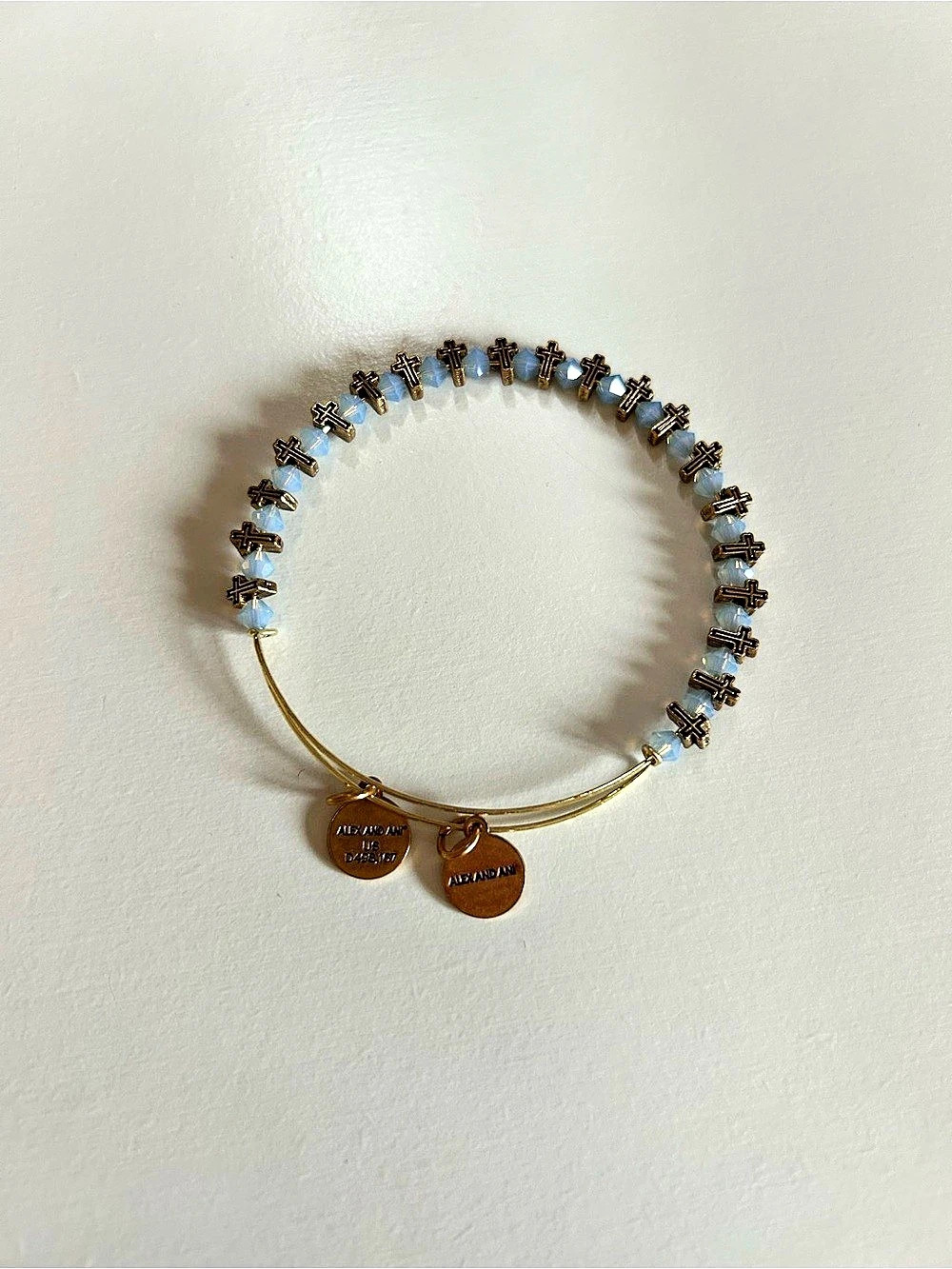 Alex and Ani Cross Bead Charm Bangle Gold & Blue